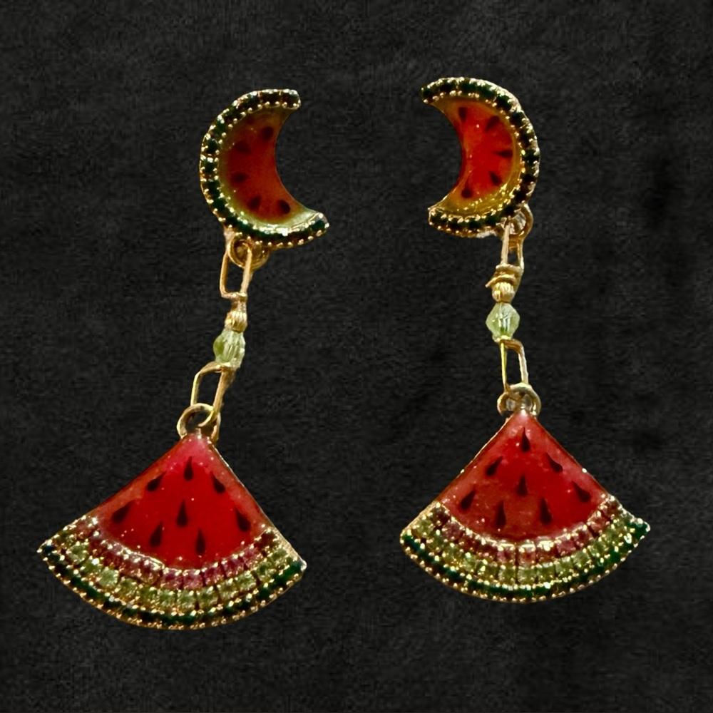 Lunch at the Ritz Watermelon Rhinestones Earrings Snackermelon Enamel Dangles